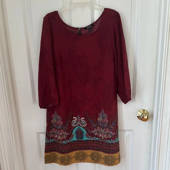 BeBop | Dresses | Bebop Burgundy And Gold Paisley Dress A2 | Poshmark